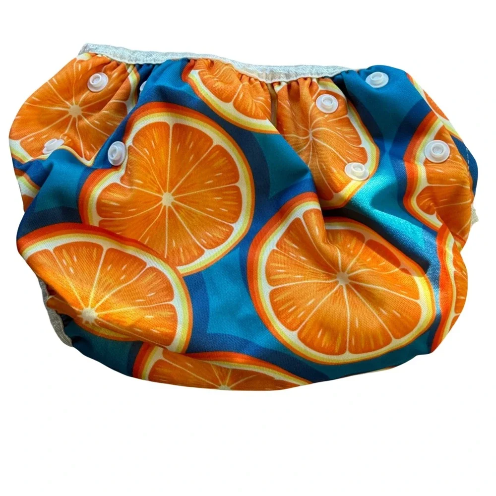 Babygoal Reusable Cloth Diaper One Size Citrus Orange Print Snap Closure